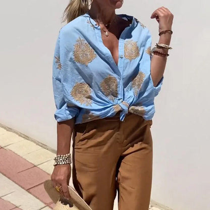 Casual Embroidered Cotton And Linen Shirt Top💥half price discount💥